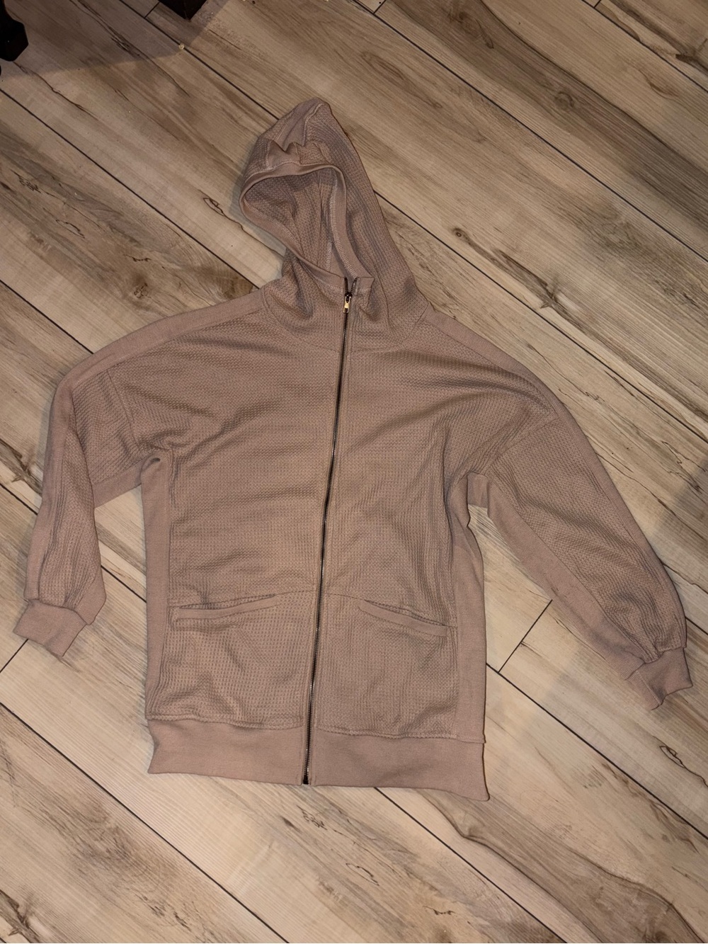 Light Taupe Waffle Knit Zip Hoodie